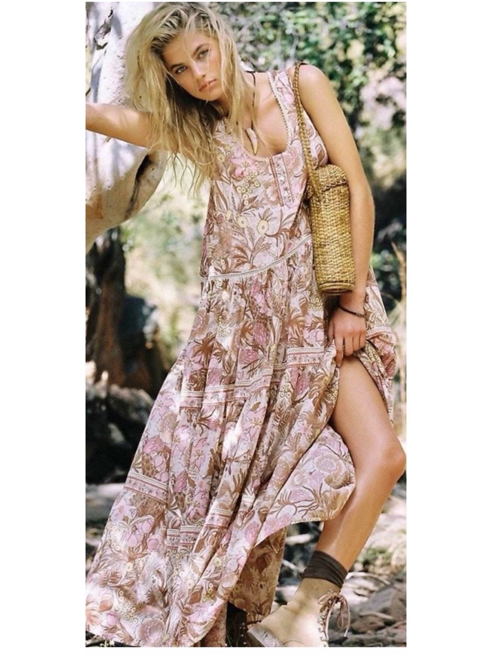 Spell & the Gypsy Jungle Safari Tiered Maxi Dress Size Small